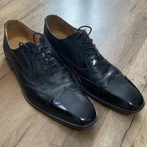 Mercanti Fiorentini Black Leather Wingtip Oxford Dress Shoes Mens Made in Italy